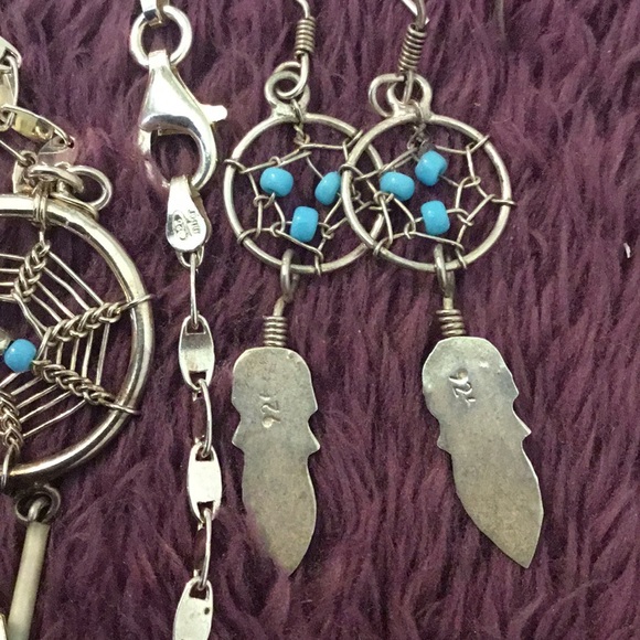 Vintage 925/Sterling Silver & Turquoise & Bone Necklace & Earring Set - Picture 8 of 15